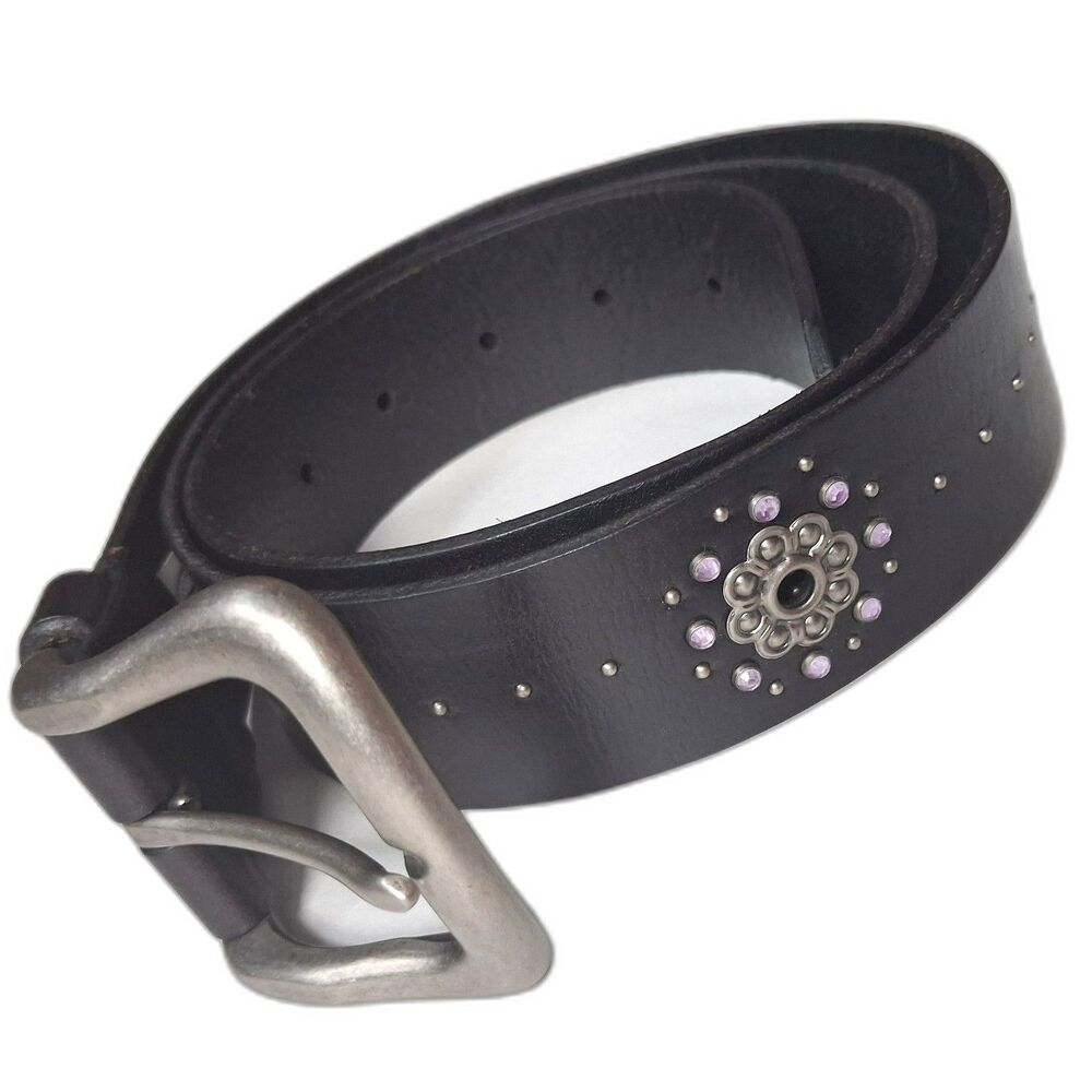Fossil Rhinestone Studded Belt Black Purple L New Condition Vintage Y2K